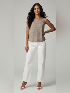 LOFT Taupe Dot-Accent Sleeveless Shell